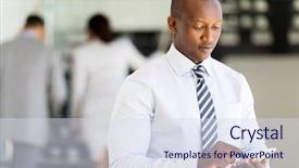  Presentation with african american in computer business - Slides featuring successful african business man using background and a sky blue colored foreground