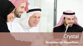  Presentation with arabic - Audience pleasing presentation theme consisting of successful and happy business arabic backdrop and a coral colored foreground