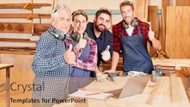  Presentation with craftsman - Slide set consisting of successful-and-proud-craftsman-team background and a coral colored foreground