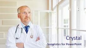  Presentation with physician - PPT theme featuring successful and self confident authority background and a sky blue colored foreground