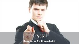  Presentation with writing-pen - Cool new slide deck with successful and smart businessman writing imaginary text isolated on white background man is blurry focus on the pen backdrop and a dark gray colored foreground