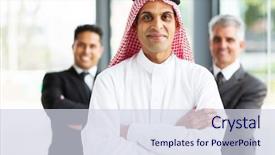  Presentation with modern reflective office buildings - Cool new slide set with successful arabian businessman in modern backdrop and a sky blue colored foreground