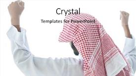  Presentation with win - Colorful slide deck enhanced with successful arabic man celebrating win backdrop and a white colored foreground