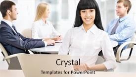  Presentation with staff - Presentation theme having successful asian business woman background and a lemonade colored foreground