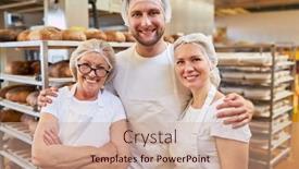  Presentation with bakery - Presentation design featuring successful-bakery-team-with-boss background and a coral colored foreground