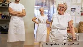  Presentation with bakery - Slide set featuring successful-bakery-team-with-boss background and a coral colored foreground