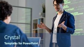  Presentation with new teacher - Theme with successful-bearded-college-teacher background and a ocean colored foreground