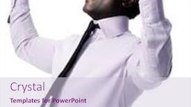  Presentation with successful - Presentation theme consisting of successful black businessman celebrating and cheering isolated on white background and a lemonade colored foreground