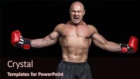  Presentation with boxer - Amazing presentation design having successful boxer with arms outstretched against black background backdrop and a wine colored foreground