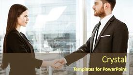  Presentation with teamwork cooperation - Slide deck enhanced with successful-business-concept-young-businesswoman background and a tawny brown colored foreground