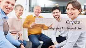  Presentation with team building - Theme enhanced with successful business group at team background and a coral colored foreground