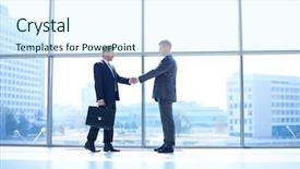  Presentation with shaking hands - PPT theme featuring successful business men shaking hand background and a sky blue colored foreground