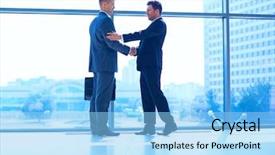  Presentation with shaking hands - Slide deck with successful business men shaking hands background and a light blue colored foreground