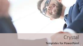  Presentation with how to deal hostile people - Cool new PPT theme with successful business people handshaking after good deal backdrop and a soft green colored foreground