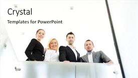  Presentation with railing - Slide deck featuring successful business people on railing background and a pink colored foreground