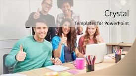  Presentation with successful - Colorful PPT theme enhanced with successful business start-up team backdrop and a light gray colored foreground