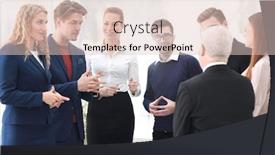  Presentation with desktop - Audience pleasing PPT layouts consisting of successful business team discussing documents and ideas standing near desktop backdrop and a lemonade colored foreground