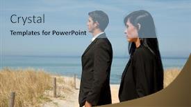  Presentation with formal - Colorful PPT theme enhanced with successful business team in formal clothes as trust symbol backdrop and a light blue colored foreground