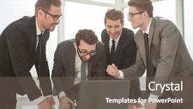  Presentation with business near shoring - Slides having successful business team standing near background and a  colored foreground