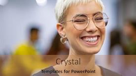  Presentation with successful - Slide set having successful-business-woman-in-modern background and a coral colored foreground