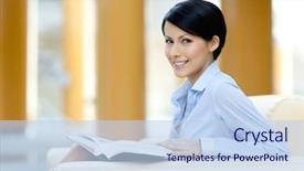  Presentation with business book - PPT theme consisting of successful business woman rests background and a light blue colored foreground