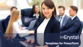  Presentation with business woman standing on maze - Presentation theme featuring successful business woman standing background and a navy blue colored foreground