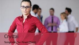  Presentation with woman leader - Colorful slide set enhanced with successful business woman standing backdrop and a red colored foreground