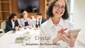  Presentation with sms - PPT theme consisting of successful-business-woman-writes background and a lemonade colored foreground