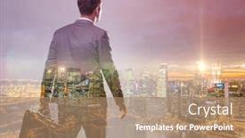  Presentation with cityscape - Colorful presentation design enhanced with successful-businessman-against-cityscape backdrop and a coral colored foreground