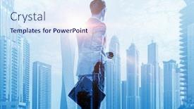  Presentation with successful - Amazing slide set having successful-businessman-against-cityscape backdrop and a sky blue colored foreground