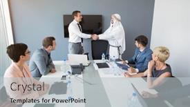  Presentation with business partner - Amazing PPT layouts having successful-businessman-handshake-with-arabian backdrop and a light gray colored foreground