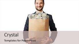  Presentation with santa claus holding scroll paper - Beautiful presentation theme featuring successful businessman holding paper bag backdrop and a soft green colored foreground