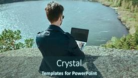  Presentation with business remote work - Presentation theme enhanced with successful-businessman-in-a-black background and a ocean colored foreground