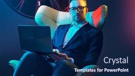  Presentation with modern elegant - Amazing theme having successful-businessman-in-elegant-suit backdrop and a navy blue colored foreground