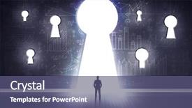  Presentation with keyhole - Slide deck featuring successful businessman looking through keyhole background and a ocean colored foreground