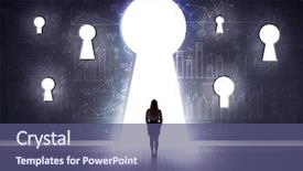  Presentation with keyhole - Audience pleasing presentation design consisting of successful businessman looking through keyhole backdrop and a ocean colored foreground