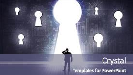  Presentation with keyhole - PPT layouts enhanced with successful businessman looking through keyhole background and a ocean colored foreground