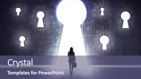  Presentation with keyhole - Cool new presentation design with successful businessman looking through keyhole backdrop and a ocean colored foreground