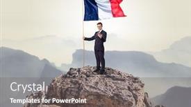  Presentation with france flag - Beautiful presentation theme featuring successful businessman on the top of a mountain holding france victory flag backdrop and a gray colored foreground