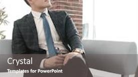  Presentation with successful - Theme with successful businessman sitting on office sofa background and a gray colored foreground