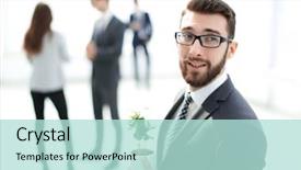  Presentation with successful - Amazing slide deck having successful businessman with a green backdrop and a mint green colored foreground