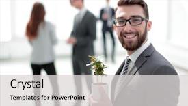  Presentation with young grey maine coon cat - Audience pleasing PPT theme consisting of successful businessman with a green backdrop and a light gray colored foreground