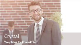  Presentation with portfolio - Amazing PPT theme having successful businessman with a portfolio backdrop and a gray colored foreground