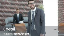  Presentation with portfolio - Cool new slide set with successful businessman with a portfolio backdrop and a  colored foreground