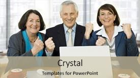  Presentation with seniors - Colorful presentation theme enhanced with successful businessteam with seniors and young girl backdrop and a soft green colored foreground