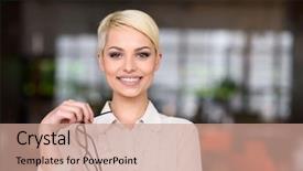  Presentation with entrepreneur - Presentation theme consisting of successful businesswoman entrepreneur at busy background and a  colored foreground