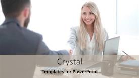  Presentation with business partner - Presentation theme enhanced with successful businesswoman shaking hands with her business partner background and a soft green colored foreground