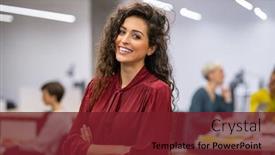  Presentation with front office - Presentation consisting of successful-businesswoman-standing-in-creative background and a tawny brown colored foreground