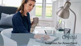  Presentation with home office - Presentation design consisting of successful-businesswoman-working-at-home background and a  colored foreground