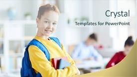  Presentation with tan book stack stacks of books - Amazing presentation theme having successful casual schoolgirl with books backdrop and a sky blue colored foreground